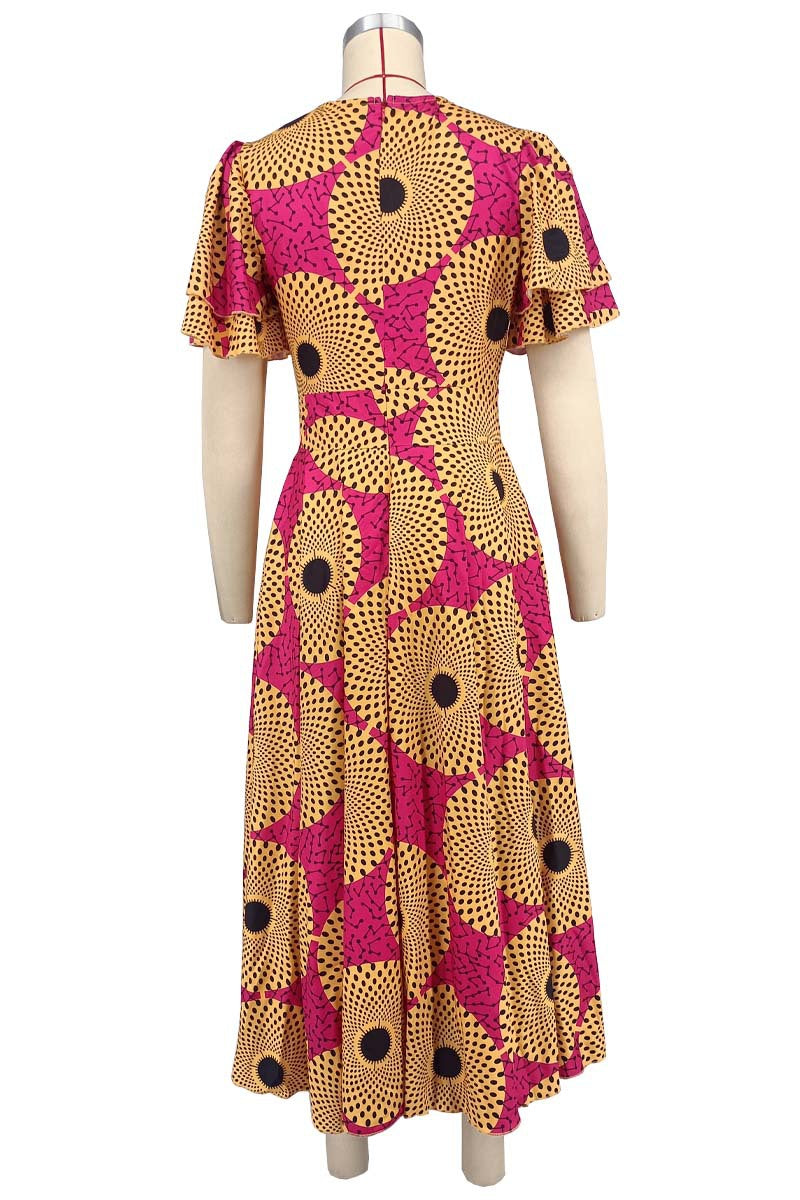 Women African Round Neck double-layer ruffle short-sleeved printed dress 5
