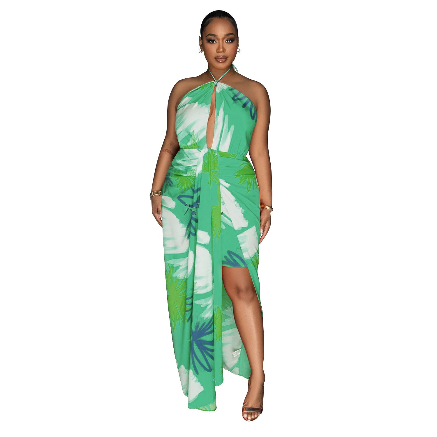 Women Backless Lace-up Print Dress 9