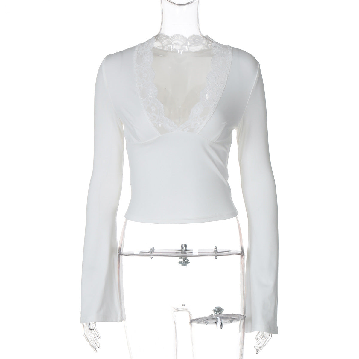 Women summer sexy v-neck lace lace Patchwork long-sleeved Top 8