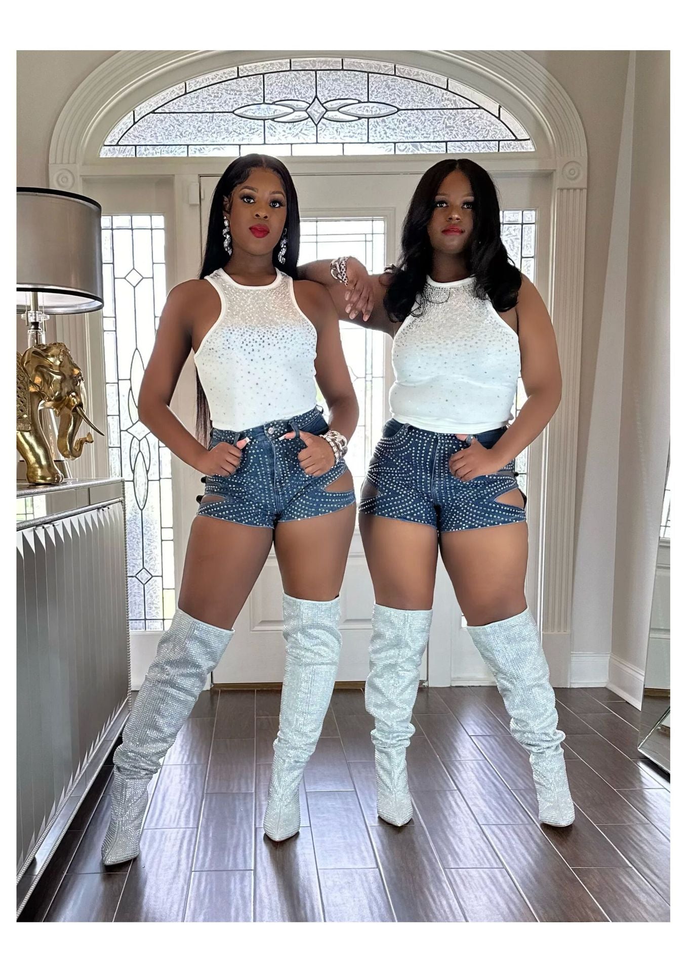 Women's Summer Beaded Ripped Washed Tight Fitting Sexy Stretch Denim Pants 17