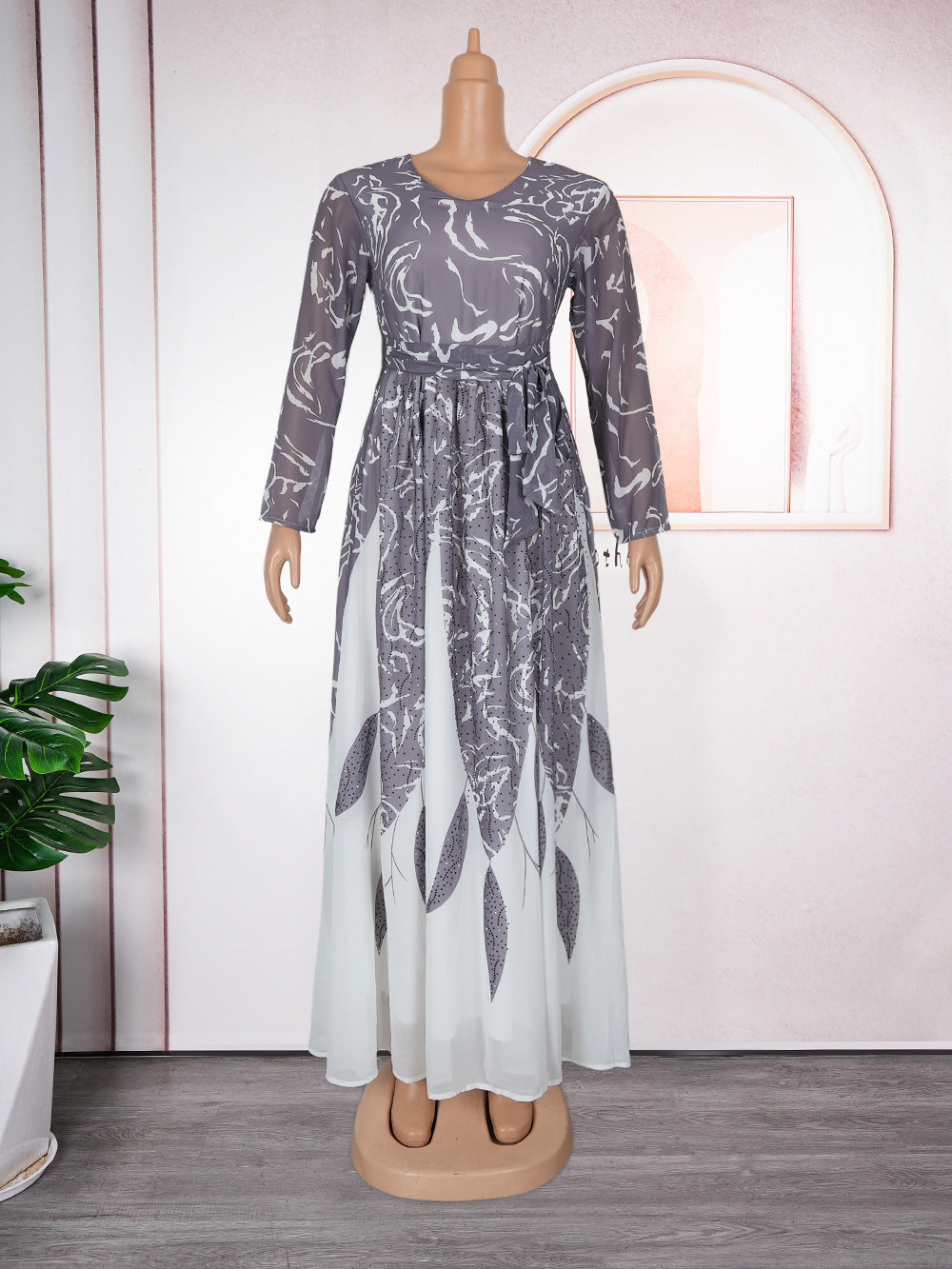 Plus Size African Women Long Sleeve Elegant Print Chiffon Maxi Dress 8