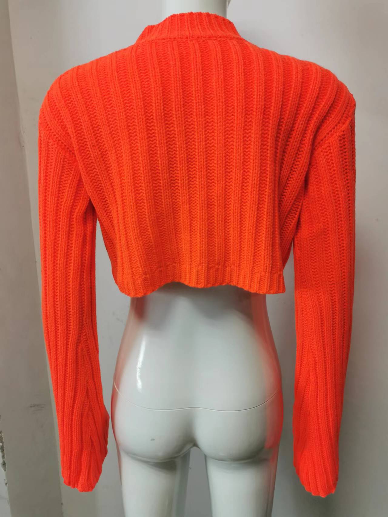 Autumn And Winter Sweater Solid Color Women Casual Long Sleeve Round Neck Classic Tight Fitting Irregular Crop Mid-Waist Women's Clothing 14