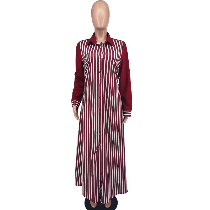 Women's Casual Shirt Outerwear Women's Striped Long Sleeve Shirt Dress 6
