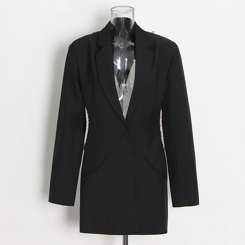 Women Solid Hollow Backless Blazer 9