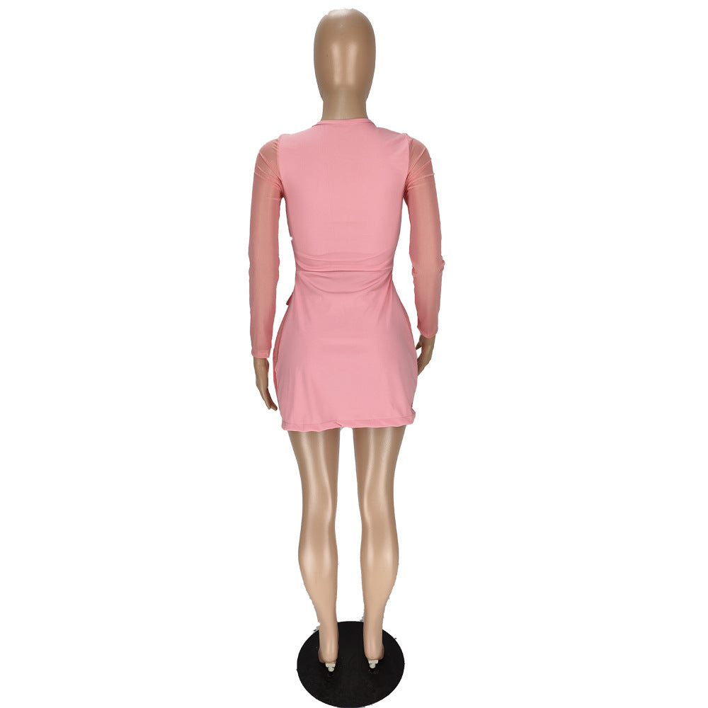 Women Mesh See-Through Patchwork Zipper Top and Shorts Two-piece Set 19