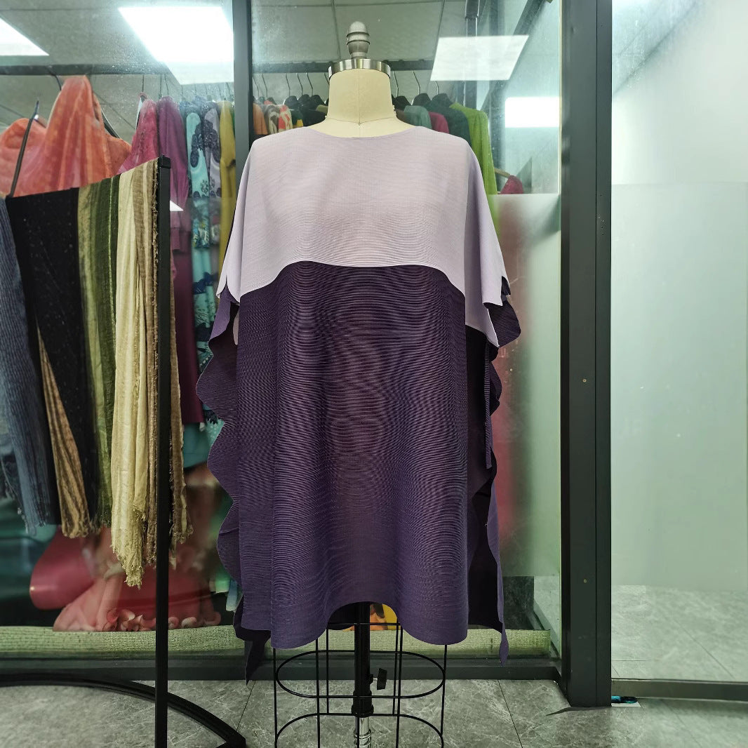 Africa Plus Size Contrast Color Round Neck Ruffle Fashion Two-Piece Dress Set 8