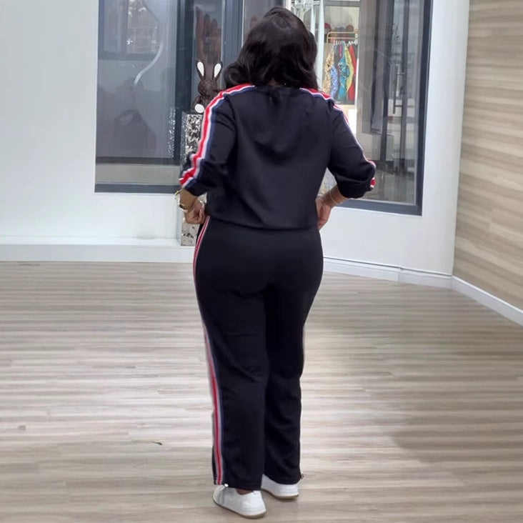 Women Patchwork Contrast Ribbon Top and Pants Two Piece Set 5