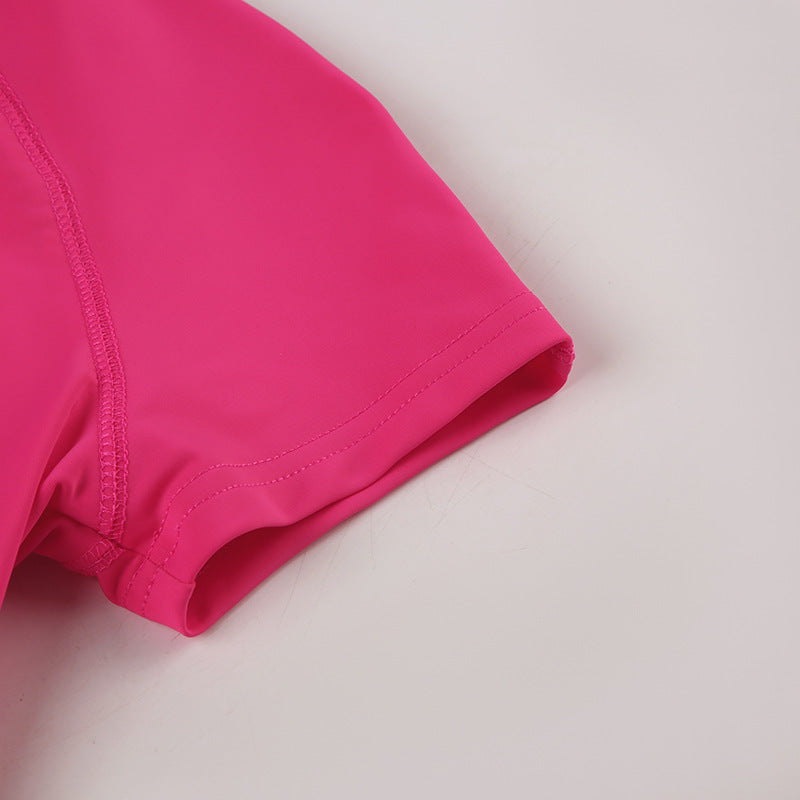 Women Basic Solid Fitted zipper short-sleeved T-shirt Bodycon skirt two-piece set 15