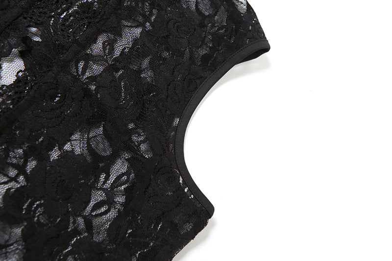 Women spring sexy hollow lace Patchwork Pleated slit Bodycon Dress 24