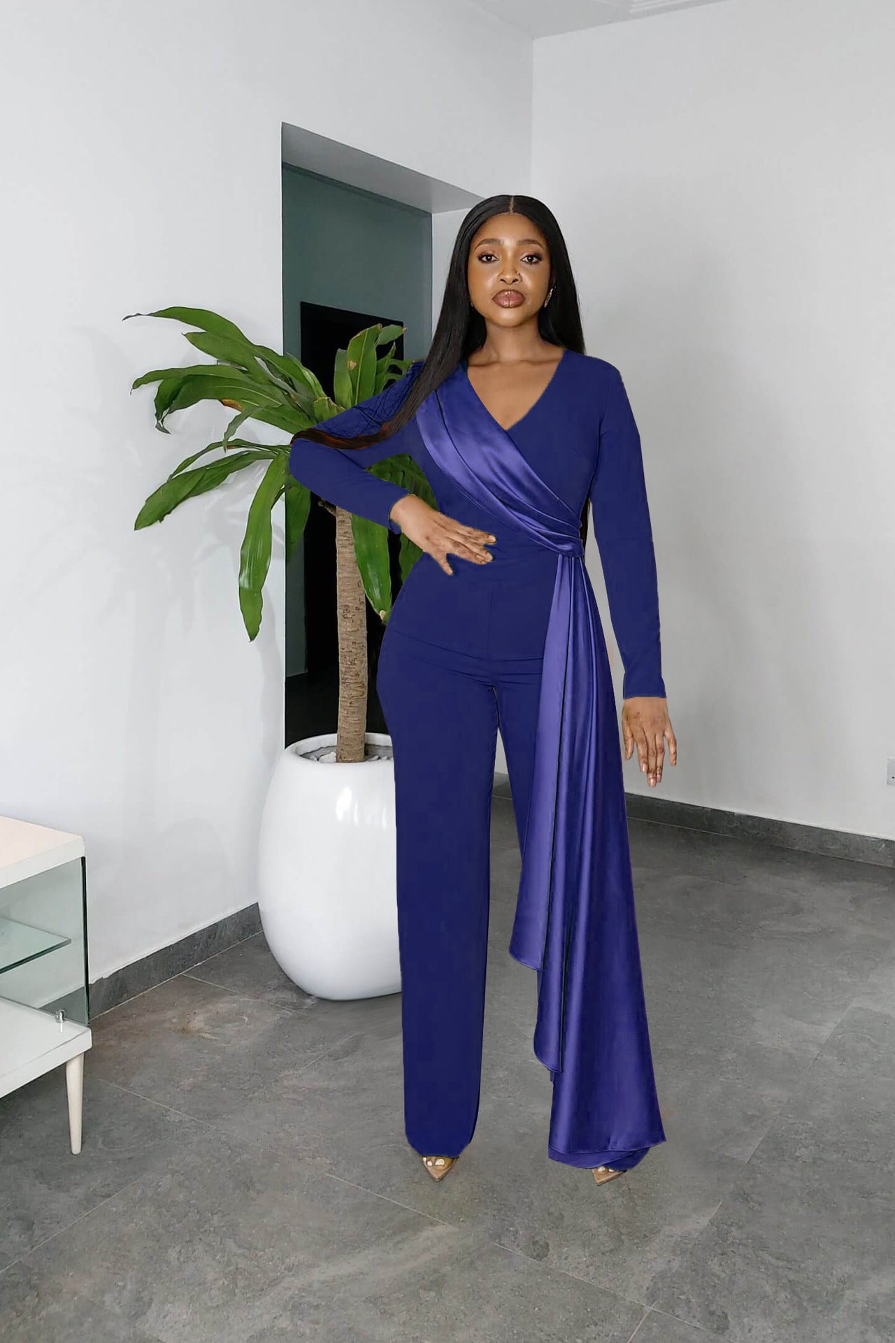 Women Long Sleeve V-Neck Slim Jumpsuit 5