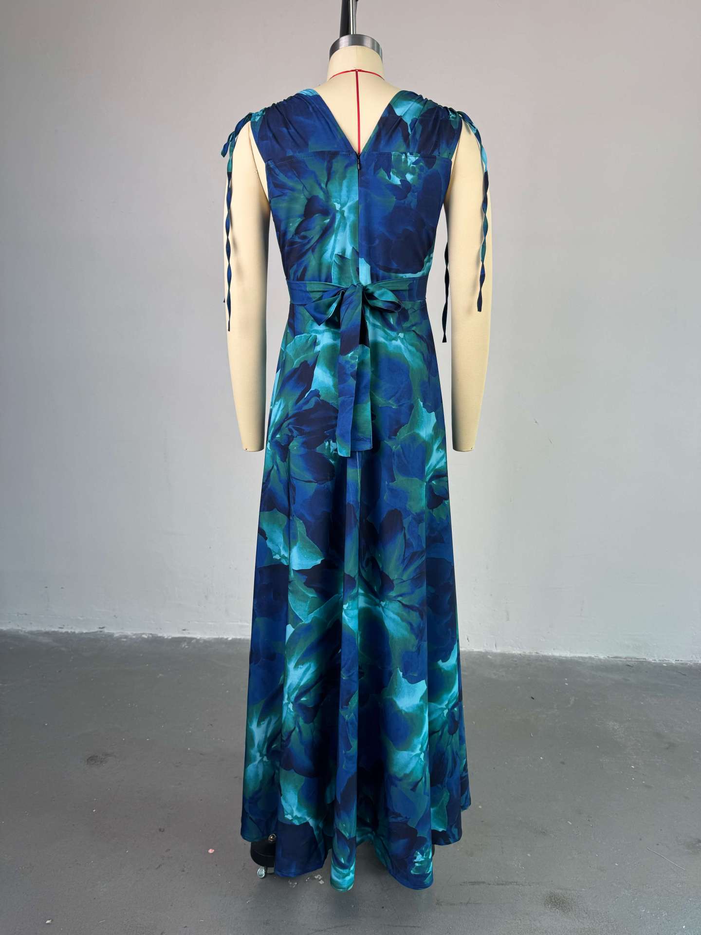 Women's Summer Sweet Floral V-Neck High-Waist Slim Fit A-Line Maxi Dress 4