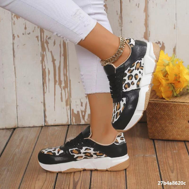 Women's Autumn And Winter Thick Bottom Round Toe Lace Leopard Print Casual Shoes Plus Size Sports Shoes 3