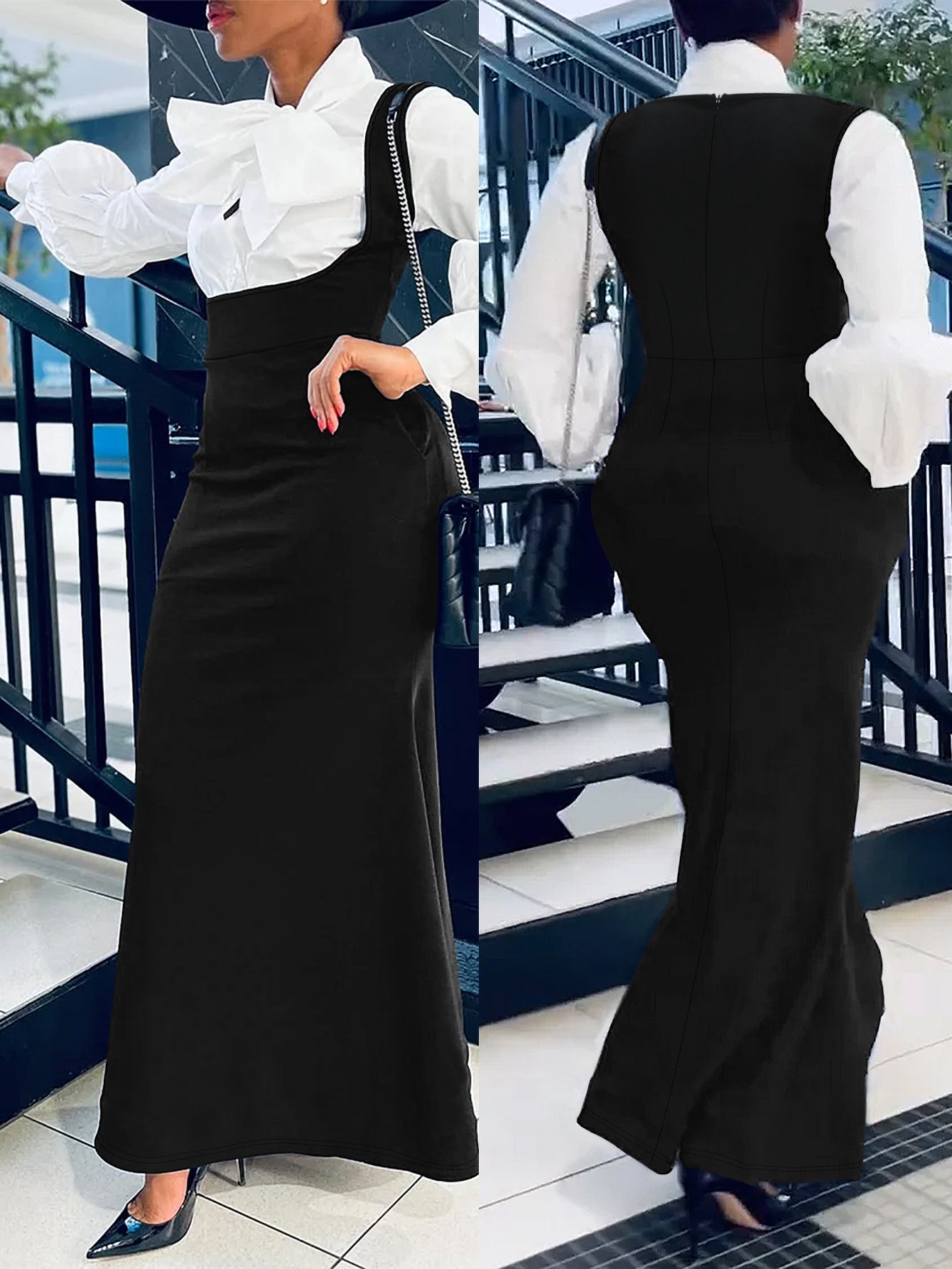 Plus-Size Women Solid Casual Suspender Skirt