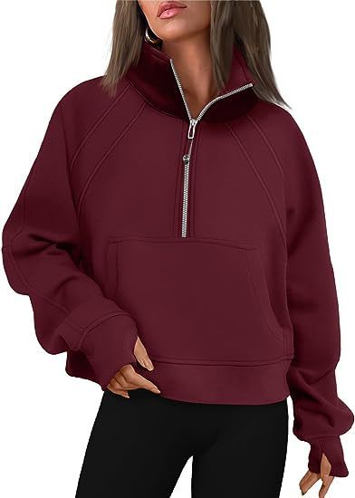Autumn and Winter Women's Half-Zip Short Stand Collar Plush Solid Color Top 15