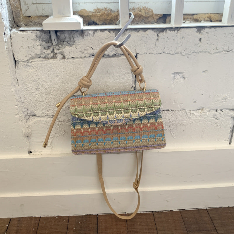 Women straw woven contrast striped shoulder crossbody handbag 7
