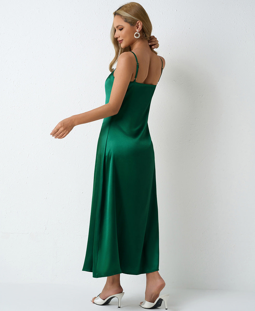 Women Pleated Sleeveless Satin Dress 22