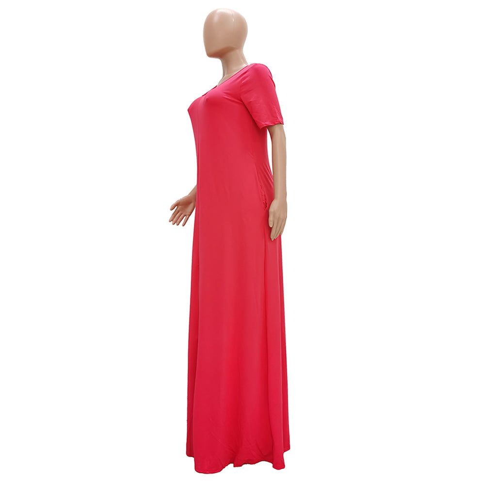 Women's Casual Pretty Color Short Sleeve Maxi Dress 24