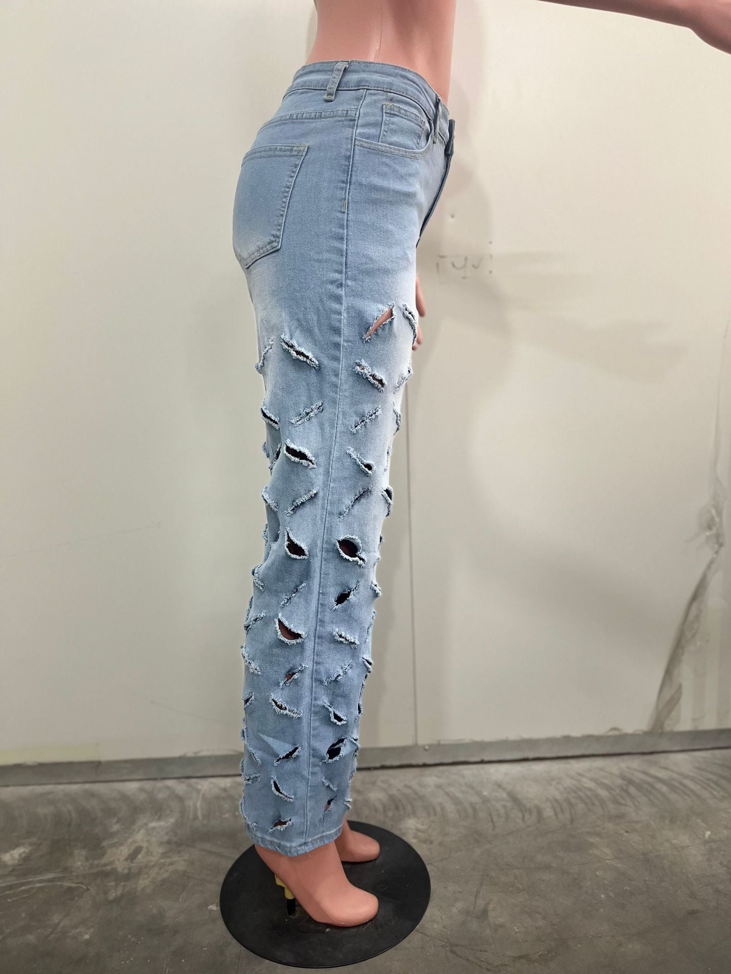 Women Spring Summer Sexy Ripped Washed Denim Pants 8