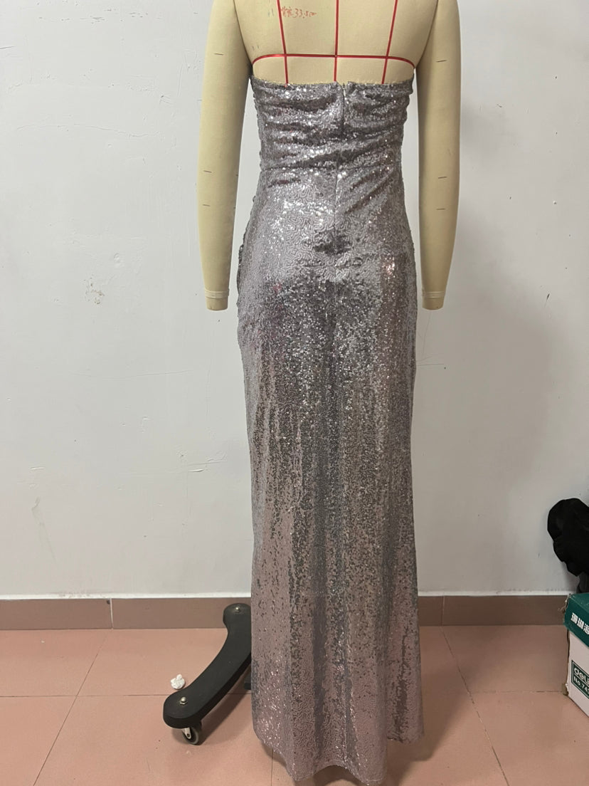 Women sequin zipper slit dress 14