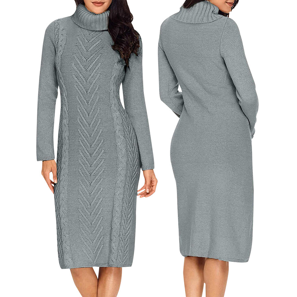 Women Sexy Solid Round Neck Sweater Dress