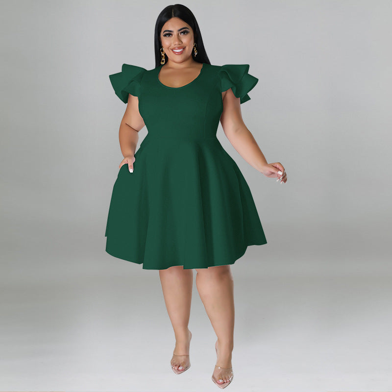 Plus Size Women Ruffles Short Sleeve Dress 9