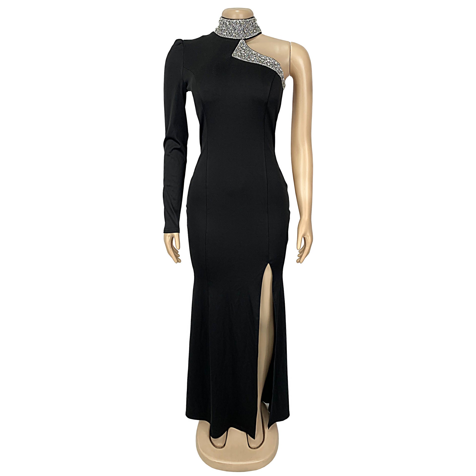 Women Sexy Off Shoulder Beaded Slit Dress 10