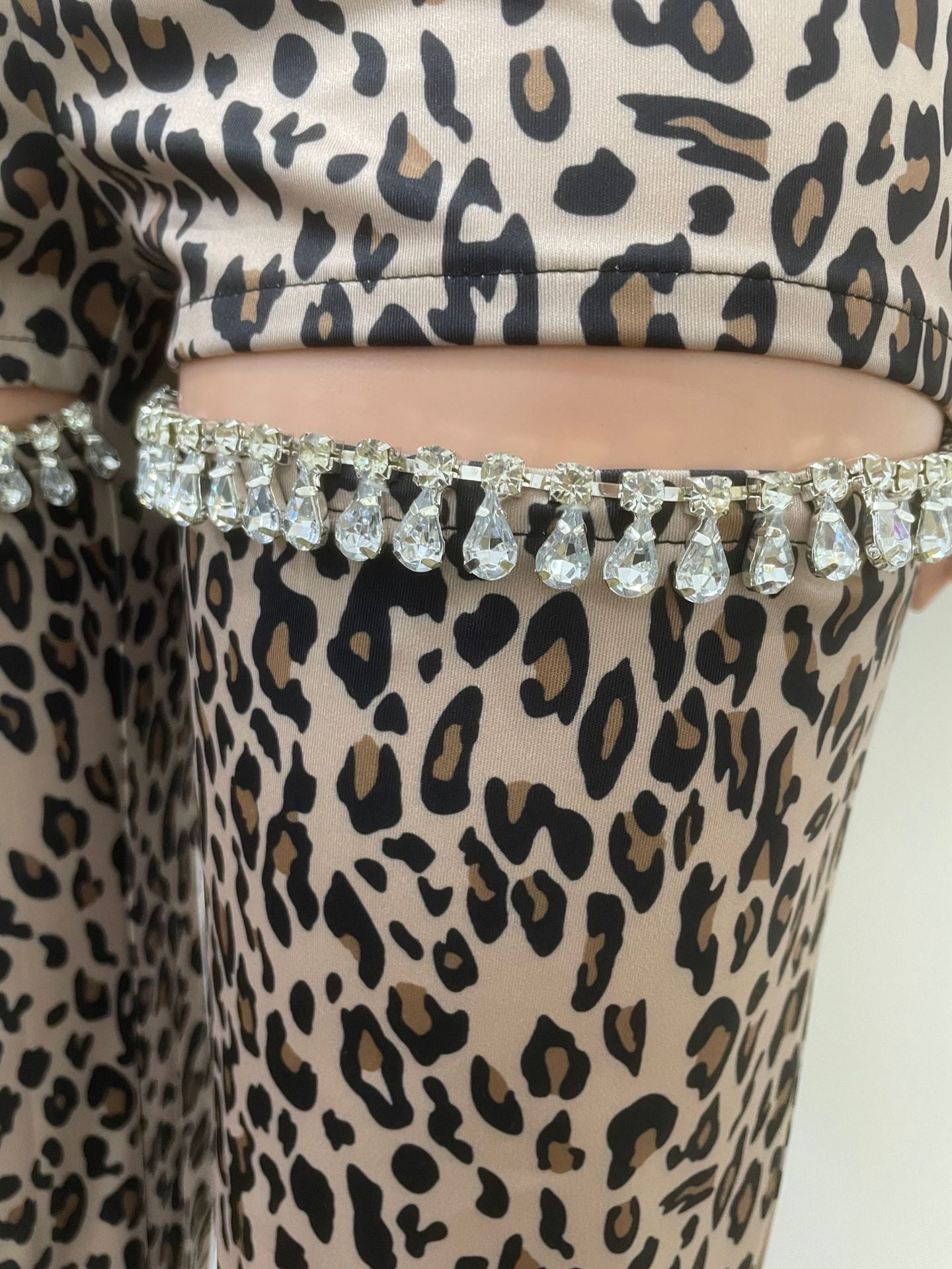 Fashionable High Waist Hollow Leopard Print Diamond Casual Trousers 7