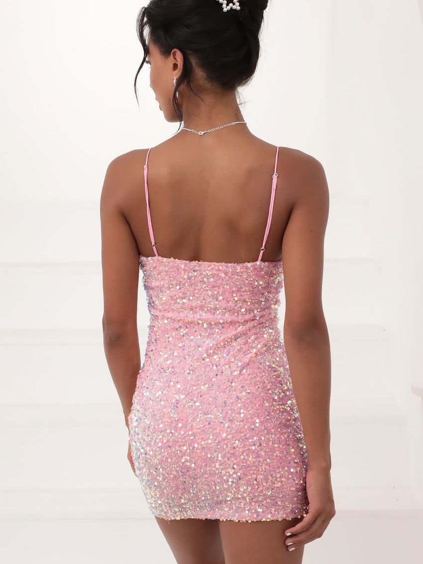 Women 's Sparkling Sequin Tight Fitting Strap Party Dress 3