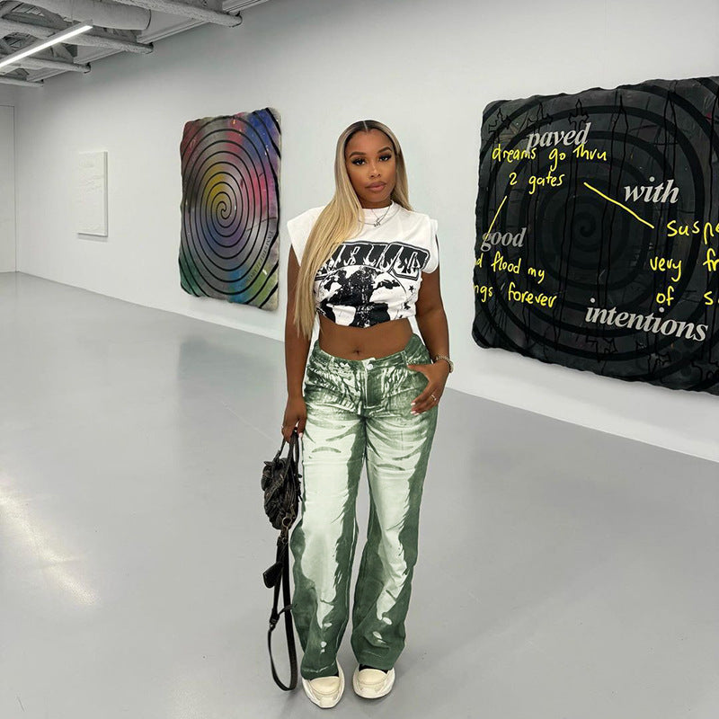 Autumn Women's Clothing Street Casual Print Trousers 3