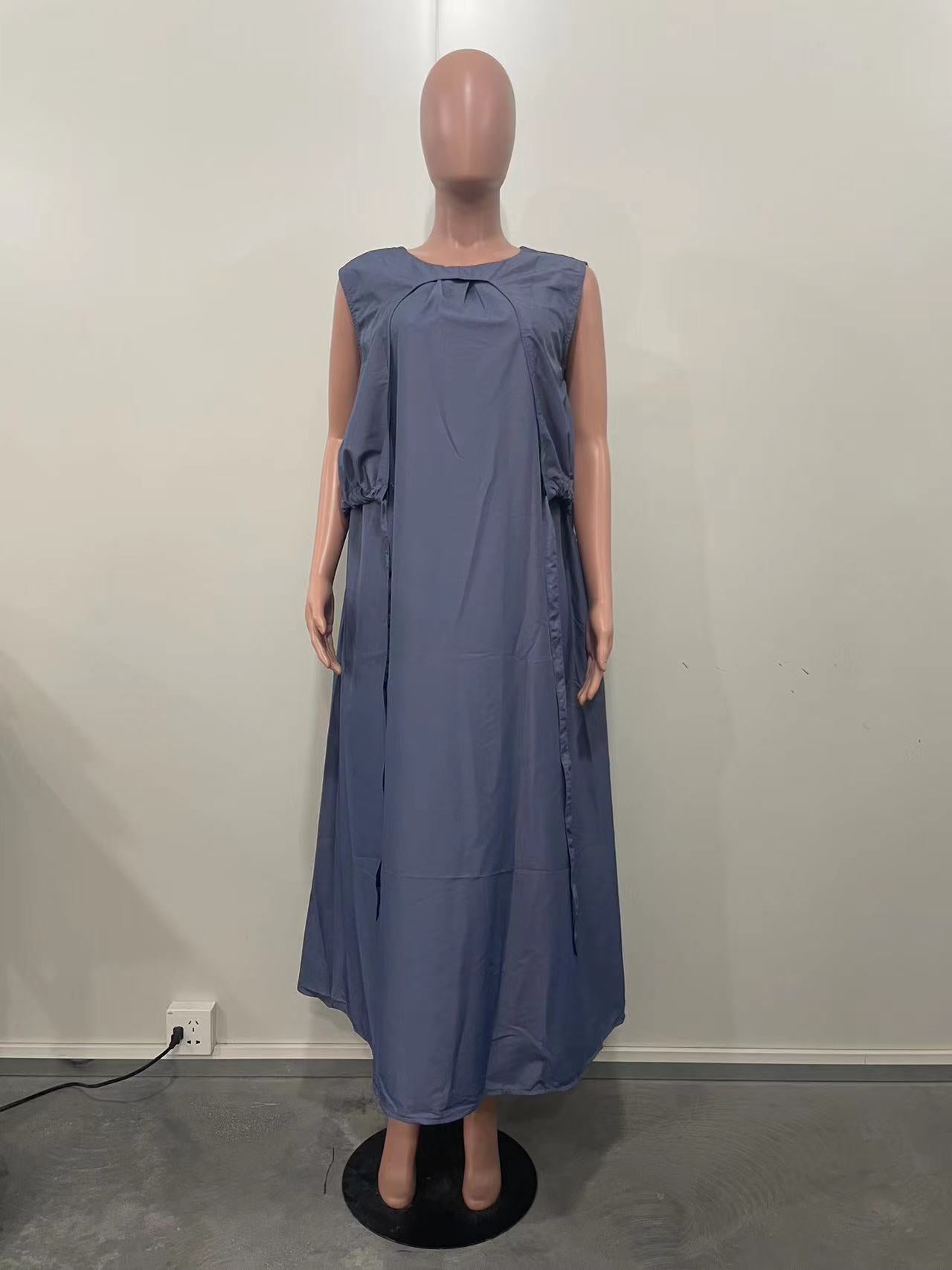 Reversible Pleated Long Solid Color Women's Dress 9