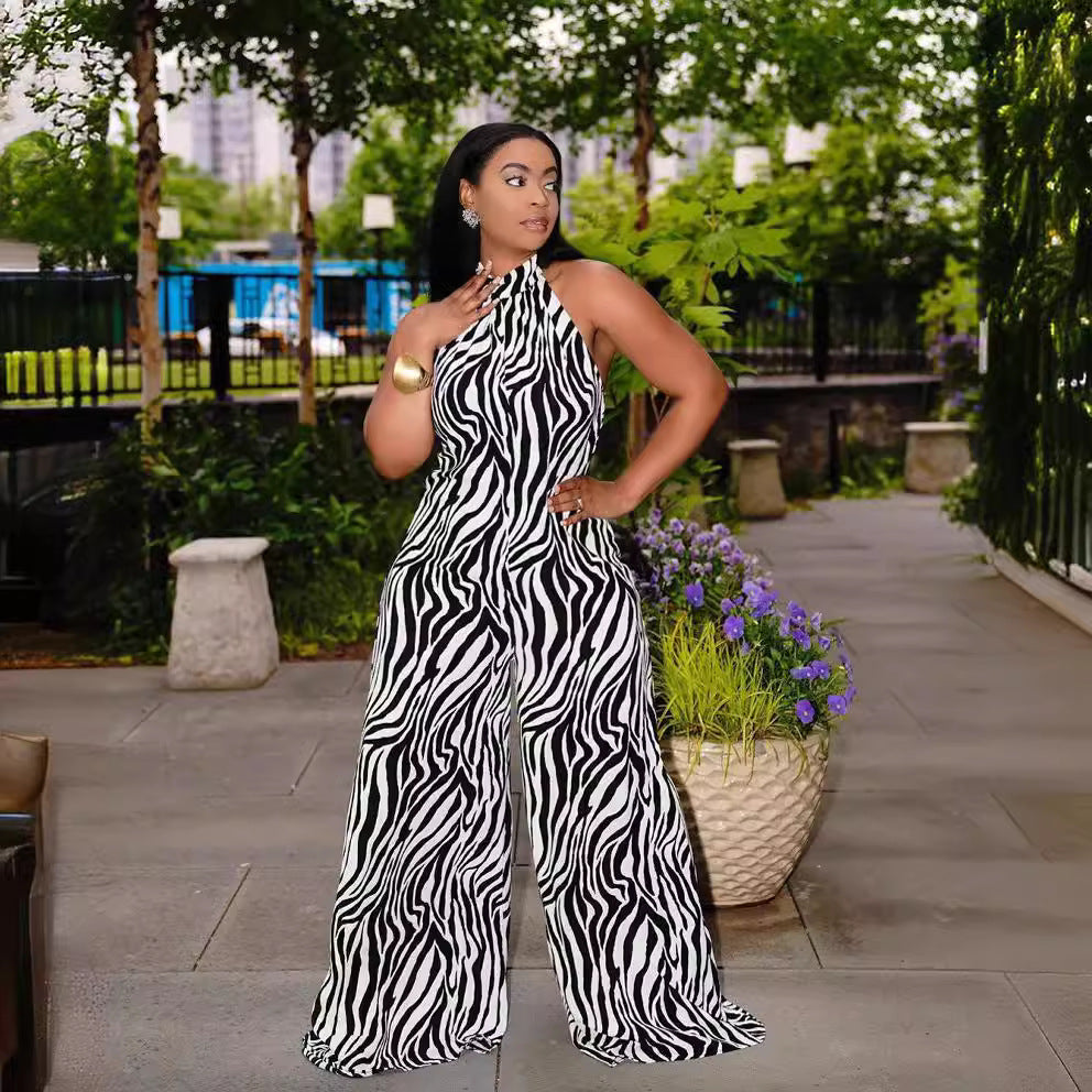Summer Spring Plus Size Print Wide Leg Jumpsuit 7
