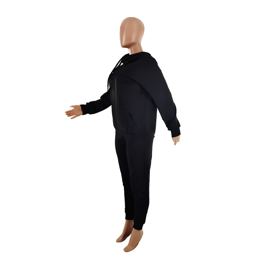 Women Casual Solid Long Sleeve Hooded Top+Pant Two Piece 14