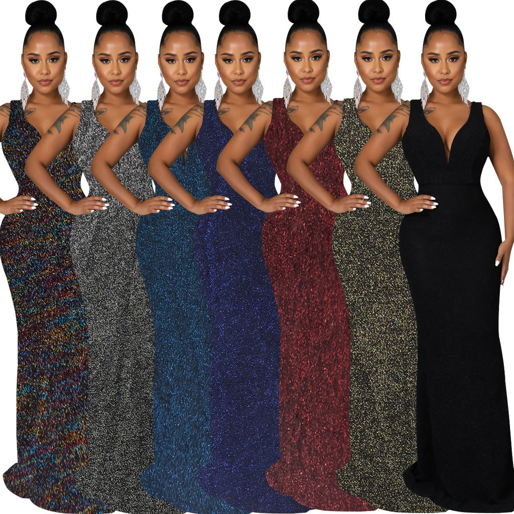 Women Sexy Deep V Neck Sleeveless Evening Dress 9