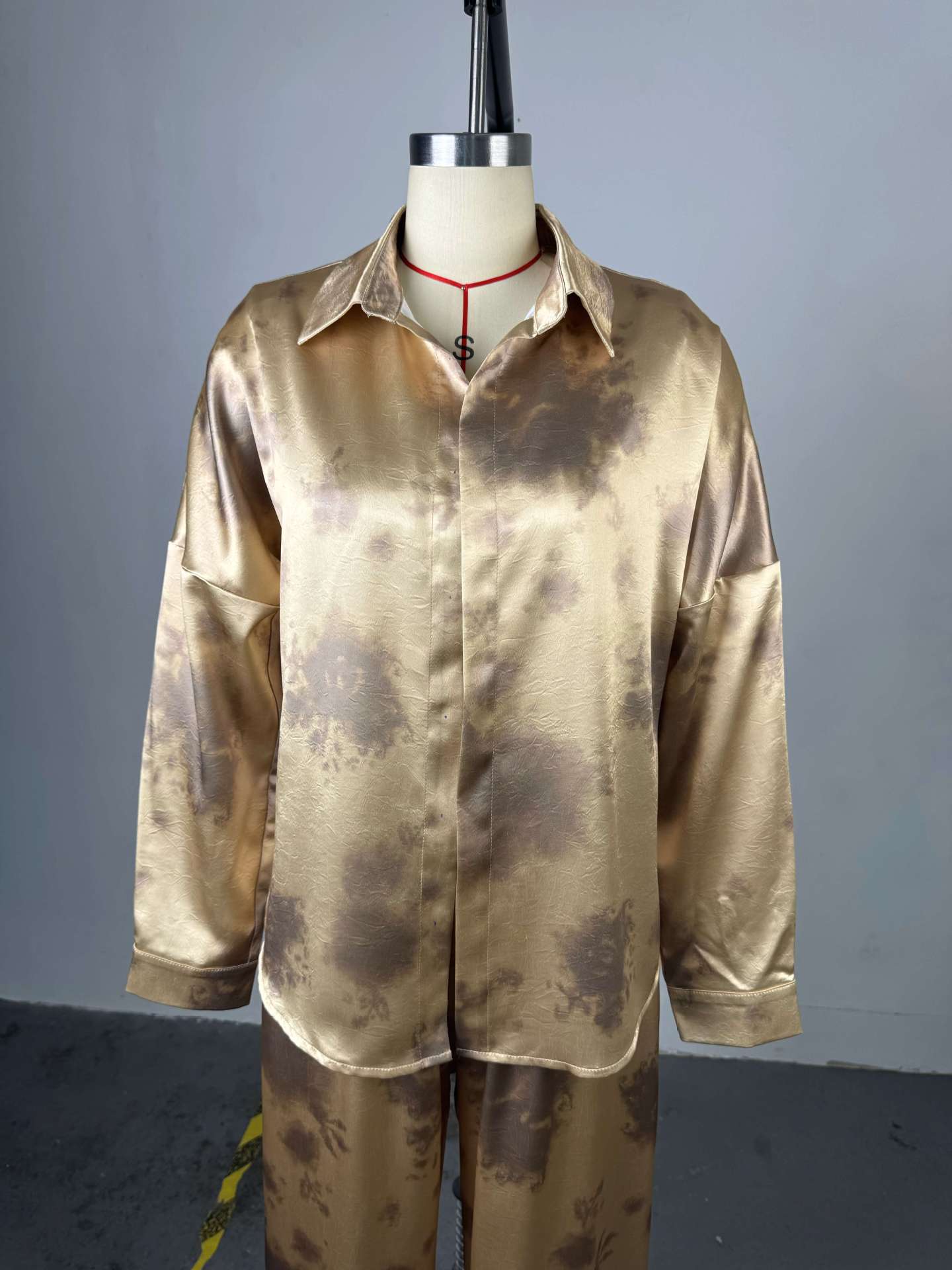 Summer Women's Fashion Turn-Down Collar Long-Sleeve Shirt & Strapless Wide-Leg Pants Three-Piece 7