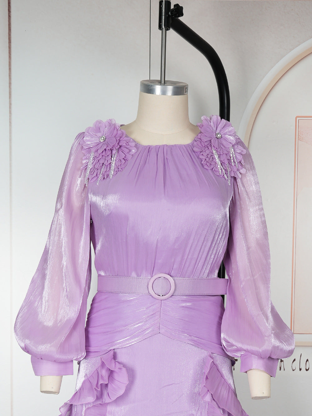 Plus Size African Women Floral Pleated Long-Sleeve Dress 20