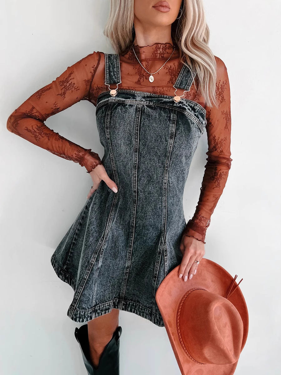 Street Trend Fashionable Casual Strap Denim Dress