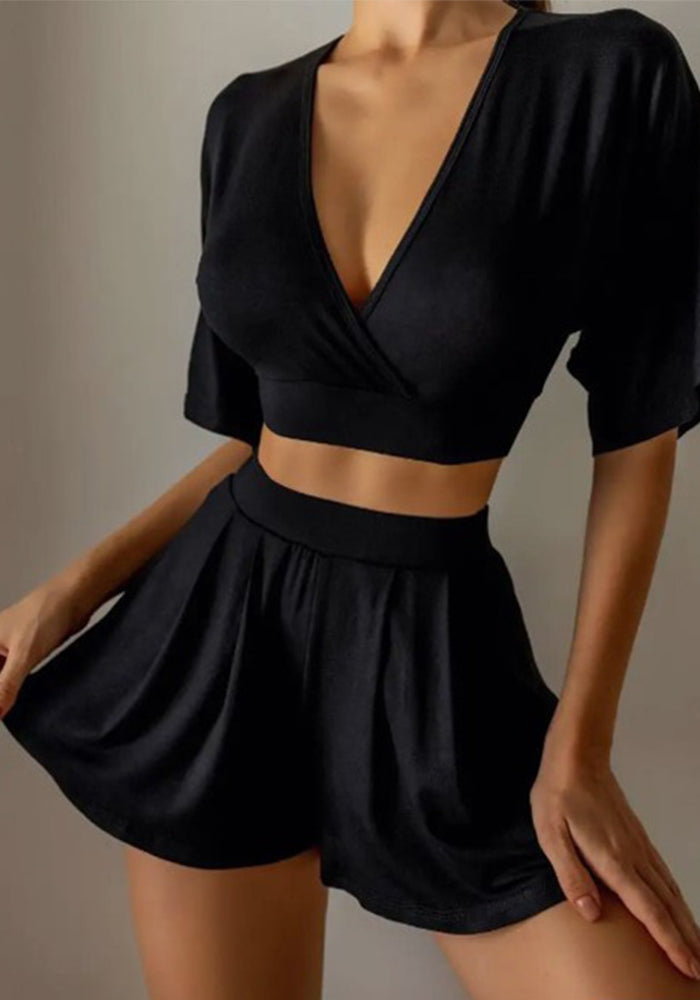 Women Short Sleeve Top Shorts Lounge Wear Two Piece Set