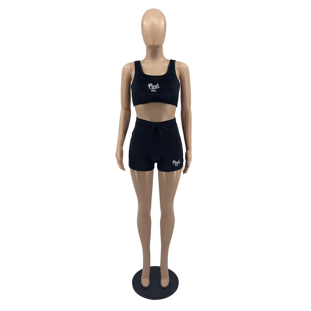 Women Clothes Print Velvet Crop Tank Top Shorts Two Piece Set 18