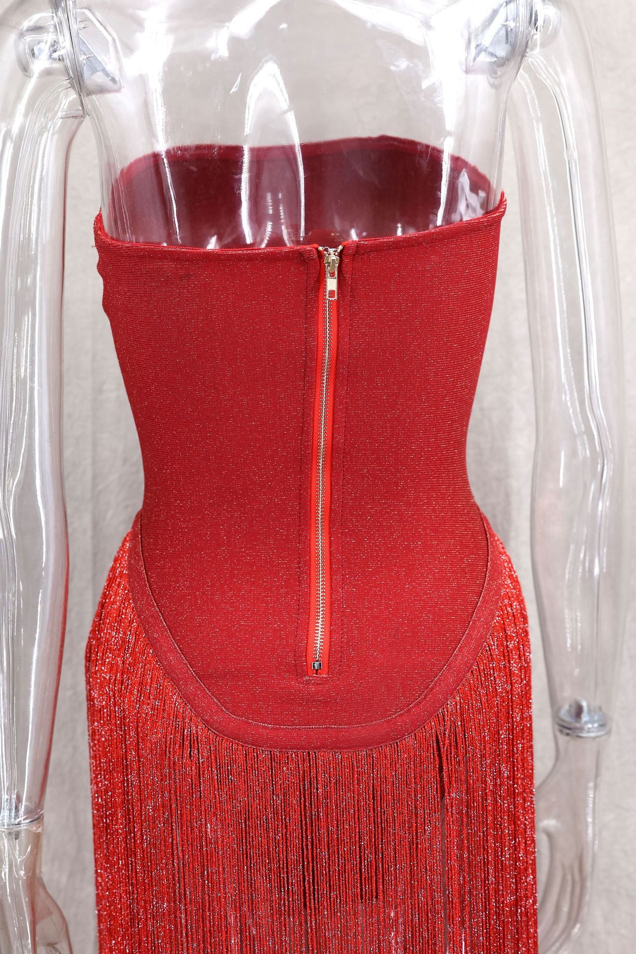 Spring Summer Style Tassel Trimmed Sexy Slimming Zipper Strapless Dress 18