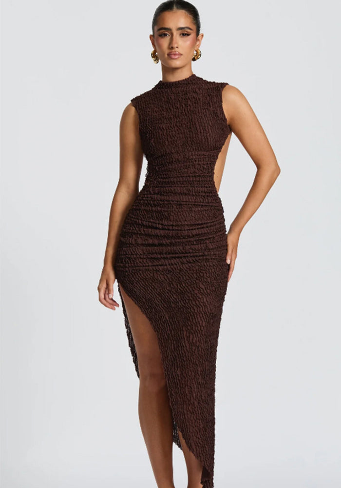 Women's Sleeveless Low Back Slit Irregular Sexy Tight Fitting Dress