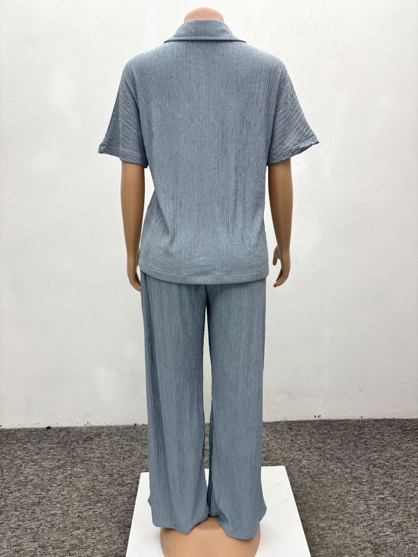 Plus Size Women African summer Turndown Collar Top And trousers two-piece set 7