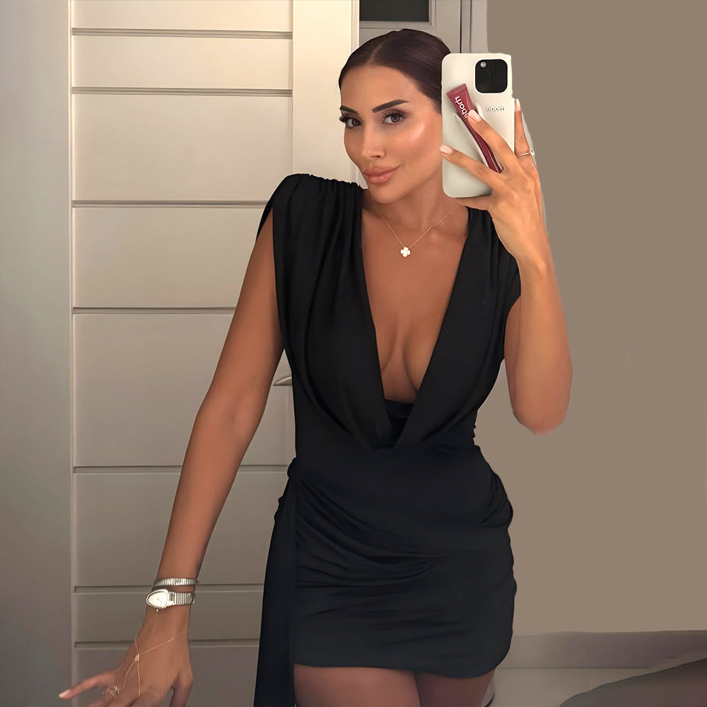 Summer Women's Deep V-Neck Chic Halter Neck Ruffled Sexy Bodycon Dress 3