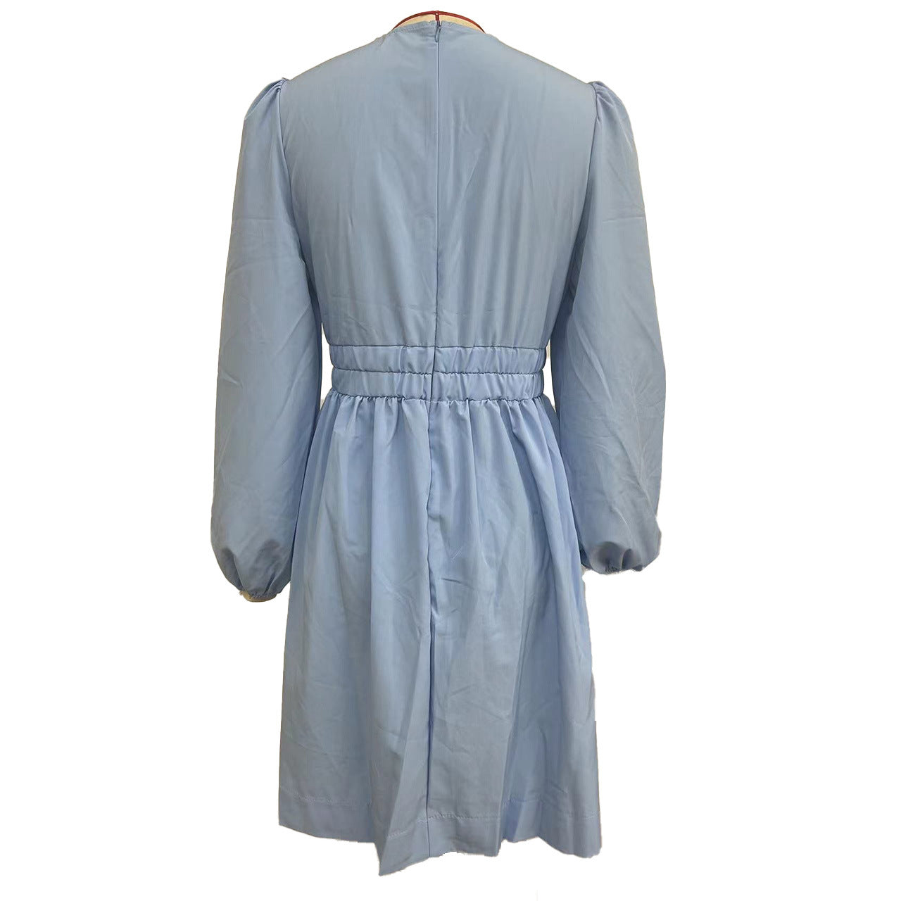 Women V Neck Pleated Long Sleeve Dress 17