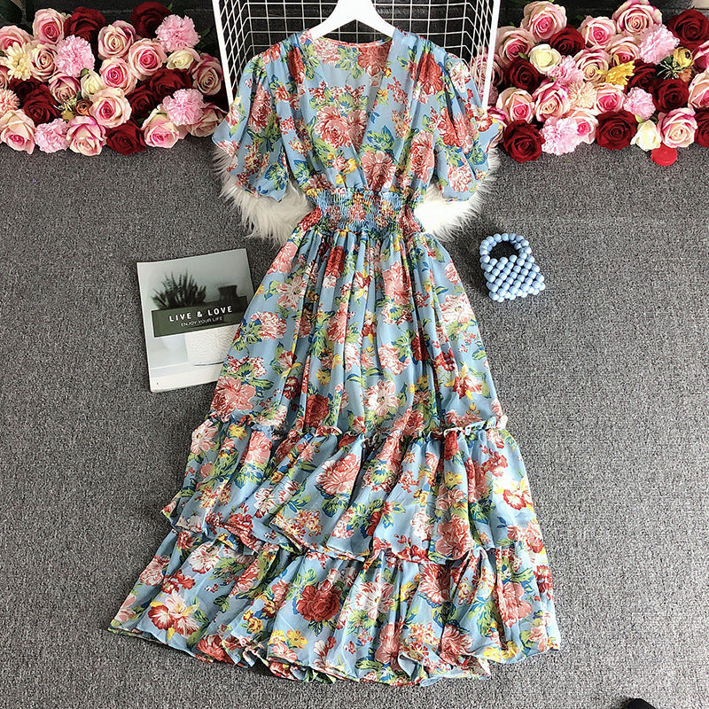 Floral V-Neck Ruffled High-Waist Slim Fit Print Maxi Dress 5