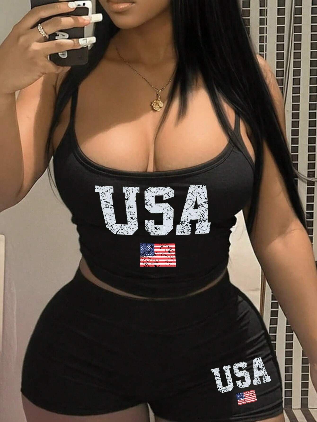 Summer Street Trendy Women's Strap Two Piece Shorts Set 3