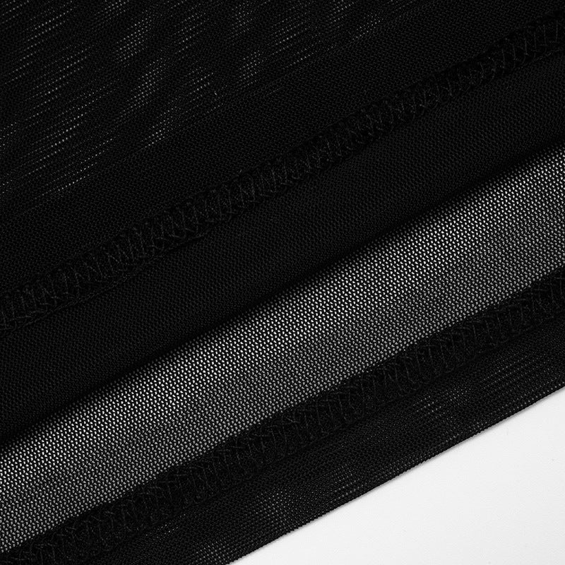 Women Autumn/Winter Cross-Gathered Double-Collared Top and See-Through Mesh Skirt with Three-Piece Knee Pads 23