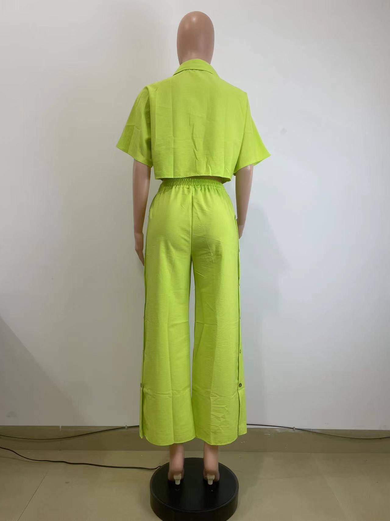 Women turndown collar shirt and nine-point wide-leg pants two-piece set 10