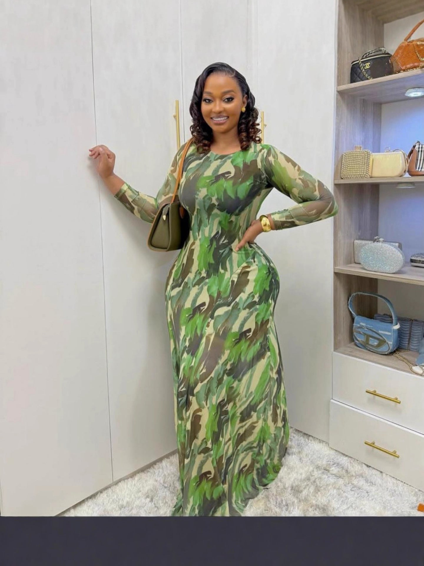 Sweet Mesh Pleated Long Dress Slim Waist Strap Maxi Dress 4