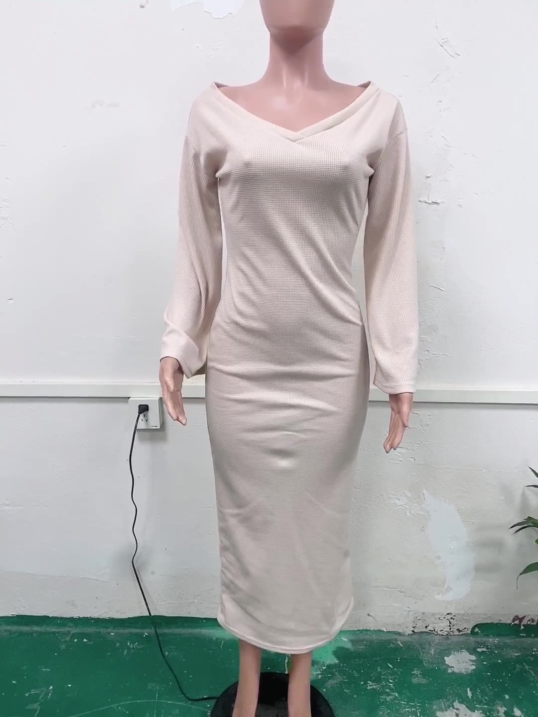 Winter and Spring knitting v-neck long sleeve Chic elegant long dress for women 13