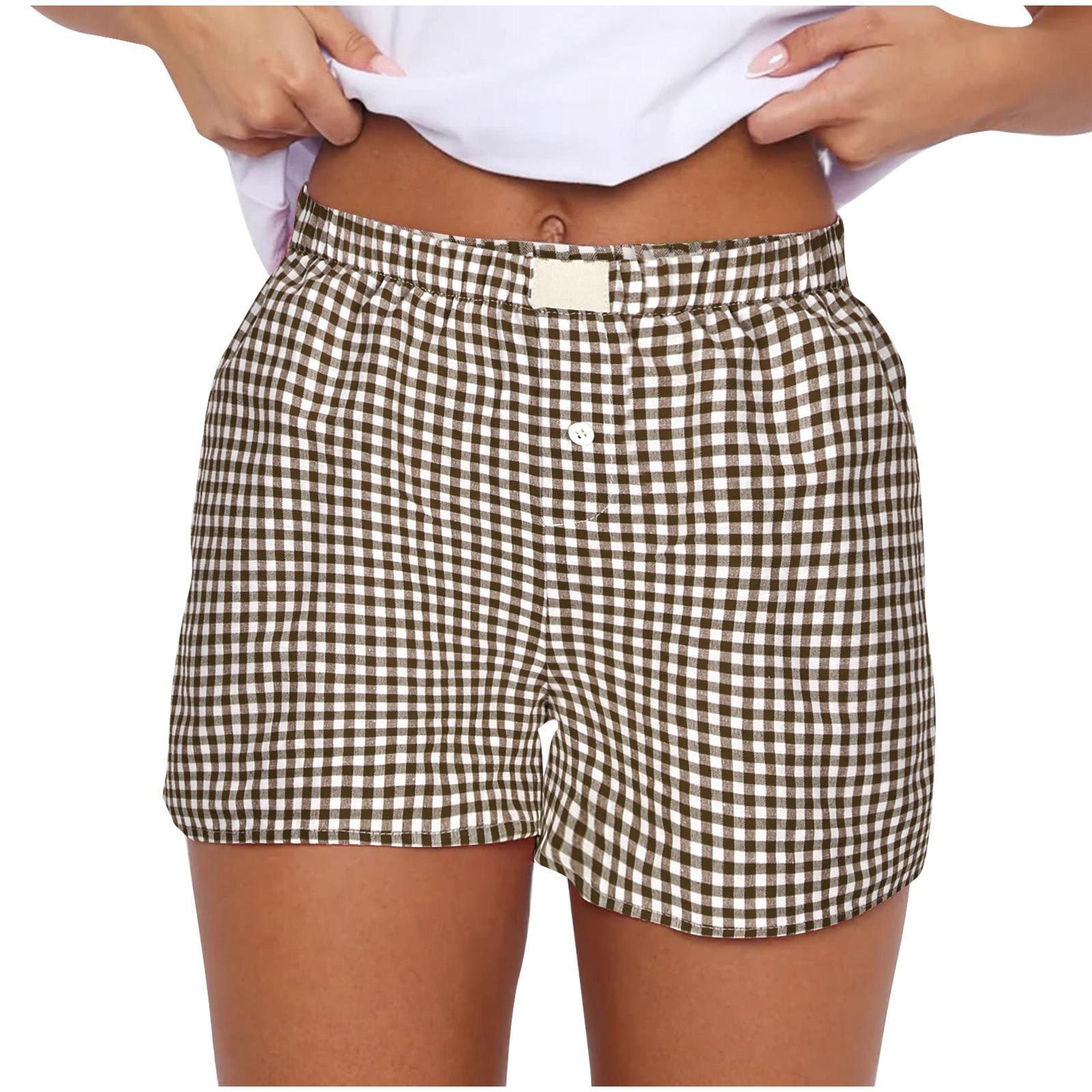 Women's Summer Retro Plaid High Waist Wide Leg Casual Shorts 6